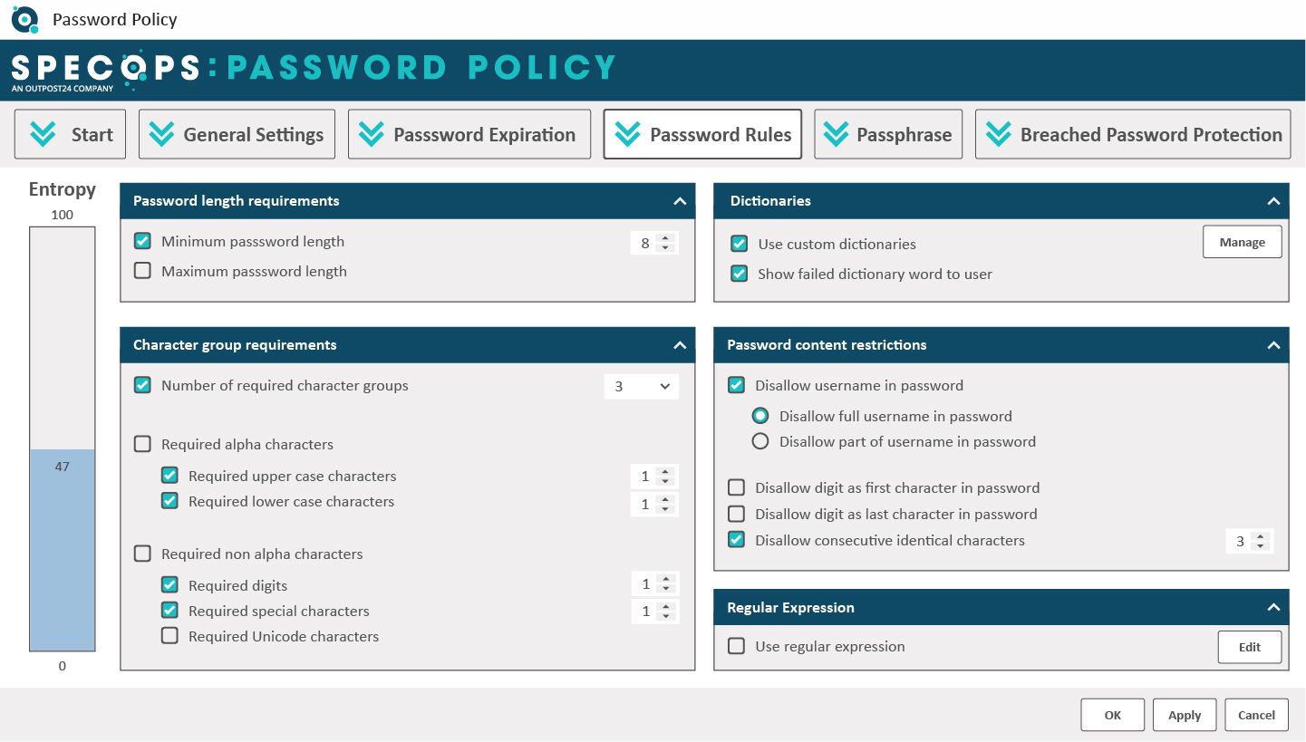 screenshot of Specops Password Policy